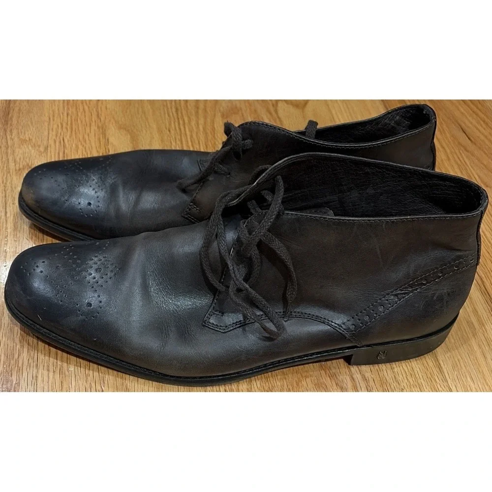 John Varvatos Brown Leather Medallion Toe Chukka Boots Mens‎ 12